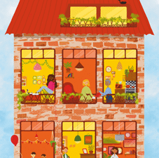 illustration de maison avec fenêtres sur univers stylisés
