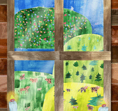dessin de fenêtre sur paysage