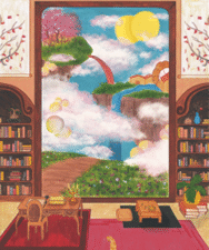 dessin de fenetre sur paysage imaginaire