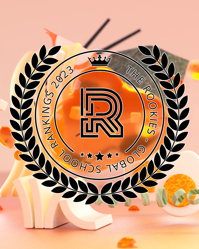 Médaille ou logo circulaire orange entouré de lauriers sur fond clair. The Rookies 2023
