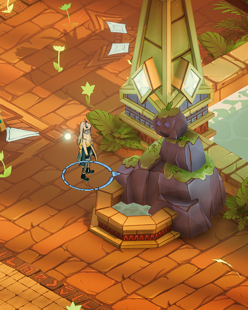 Personnage stylisée dans un décor en pierre, rendu 3D, jeu vidéo Moonset
