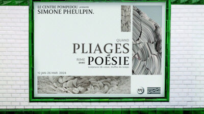 Affiche grand format pour une exposition consacrée à Simone Pheulpin, installée dans un espace public, projet de design graphique et communication visuelle réalisé par des étudiants à e-artsup.