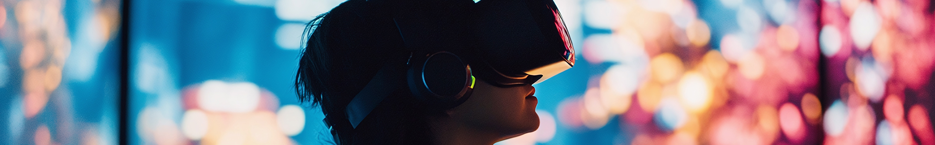 Visage d'un jeune avec un casque de réalité virtuelle sur les yeux