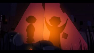 Ombres chinoises de personnages devant une lumière