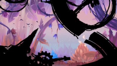Illustration fantastique aux arbres violets