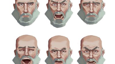 Études d'expressions faciales d'un personnage