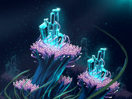 Cristaux lumineux dans un environnement fantastique