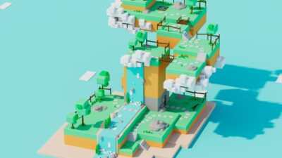 Environnement 3D de ville flottante