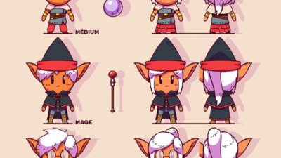 Character design avec différentes poses d'un personnage
