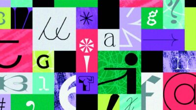 Animation typographique expérimentale avec lettres et motifs graphiques colorés en motion design digital.