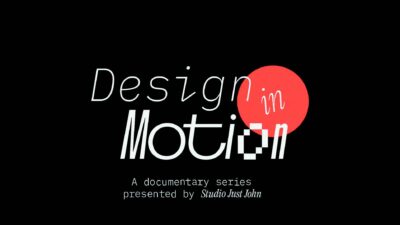 Affiche graphique “Design in Motion” avec typographie moderne et esthétique motion design documentaire.