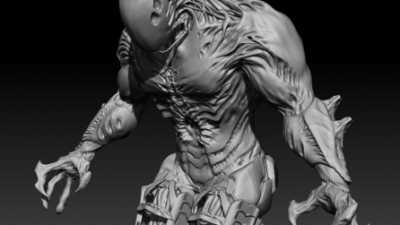 Sculpture 3D d'un monstre humanoïde