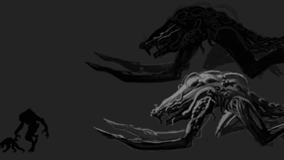 Concept art de créature aux longues griffes