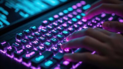 Gros plan sur un clavier mécanique RGB utilisé pour le gaming et les compétitions esport sur PC.