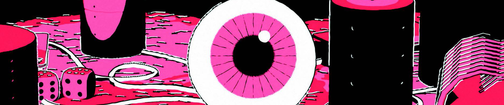 Illustration rose et noir avec un oeil au centre dessiné