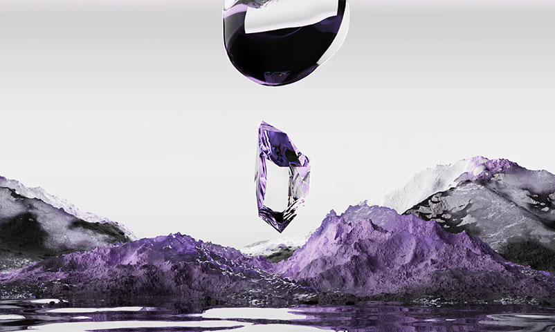 Motion design d'une goutte qui se transforme en cristal