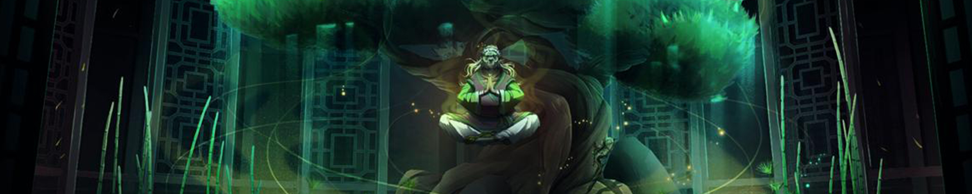 Illustration d’un personnage qui médite entouré d’éléments lumineux verts