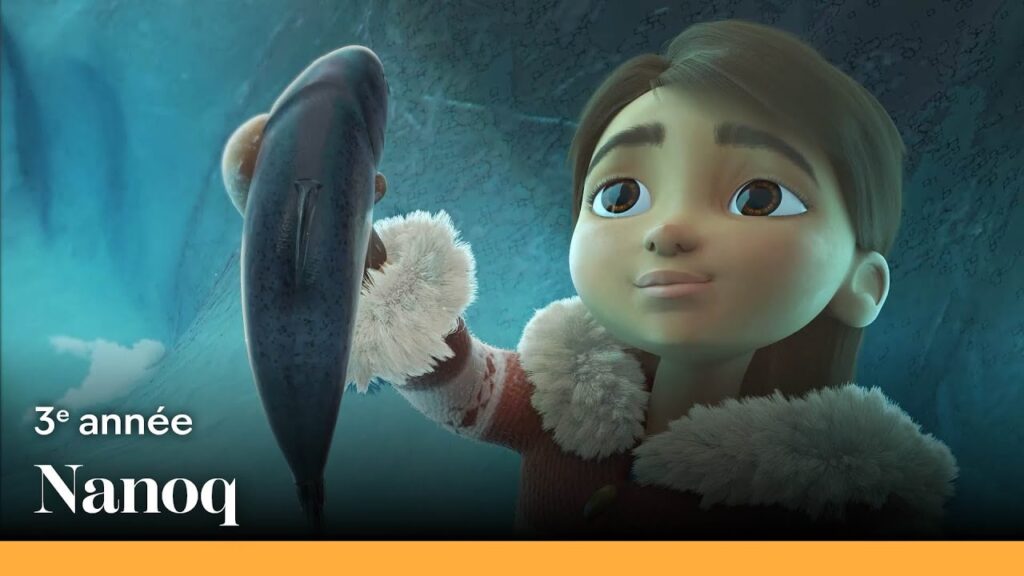 Miniature d'un court-métrage d'animation Nanoq, une jeune fille tend un poisson dans un décor de glace