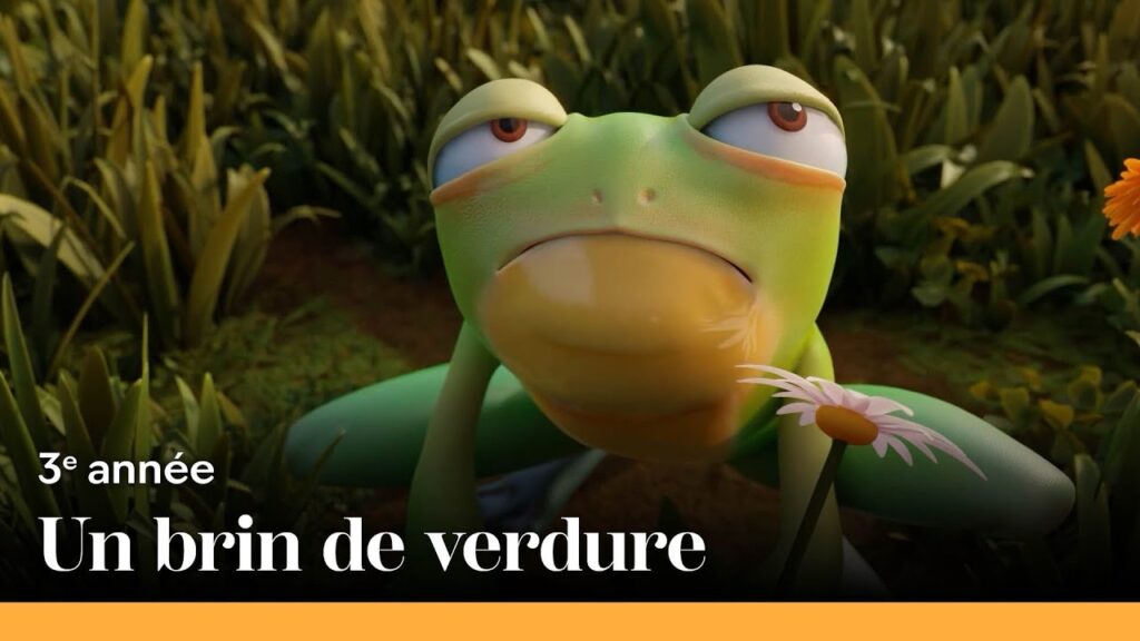 Miniature d'un court-métrage d'animation Un brin de verdure, gros plan sur une grenouille mécontente