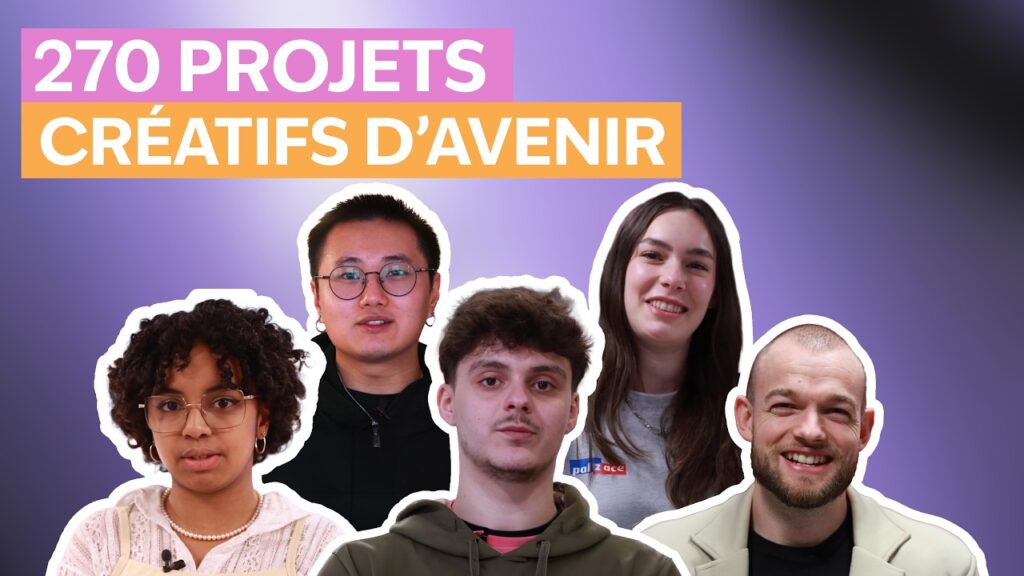 Miniature vidéo présentant des étudiants en design et communication autour de projets créatifs d’avenir chez e-artsup.