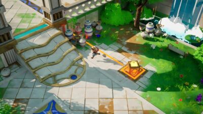 Décor de jeu vidéo avec jardin suspendu