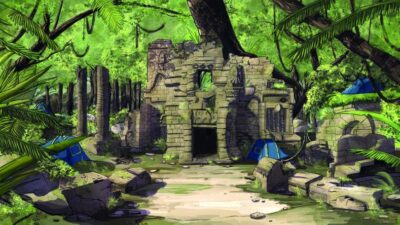 Ruines dans une forêt luxuriante