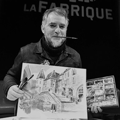 Cédric Babouche montrant un dessin