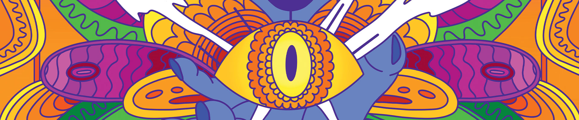 Illustration colorée avec un oeil au centre