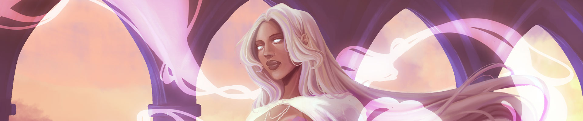 Illustration d’un personnage féminin de style fantasy dans un décor lumineux et onirique