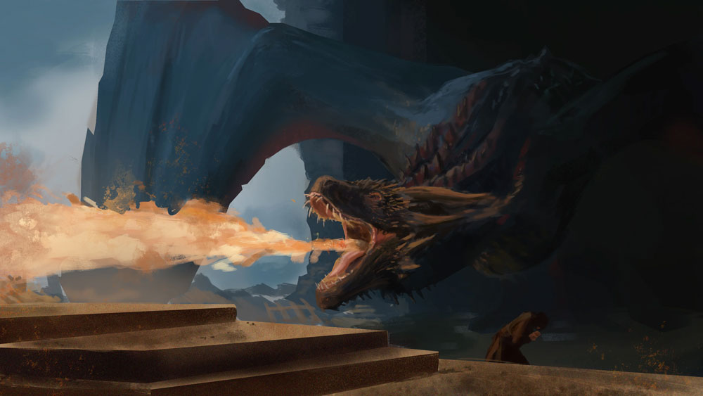 Illustration d'un dragon qui crache une flamme