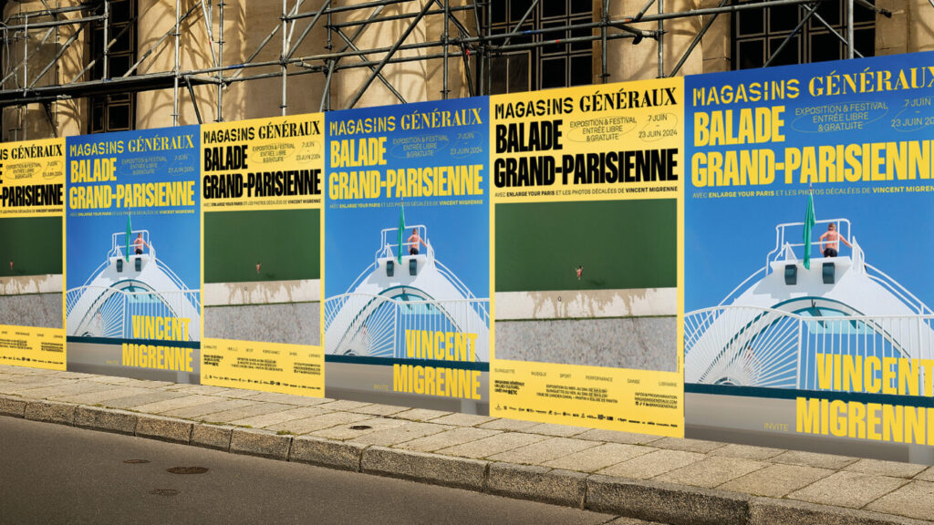 Affiches urbaines collées sur un mur, style campagne graphique