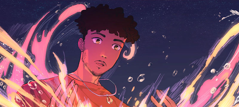 Illustration d'un jeune homme entouré de lumière