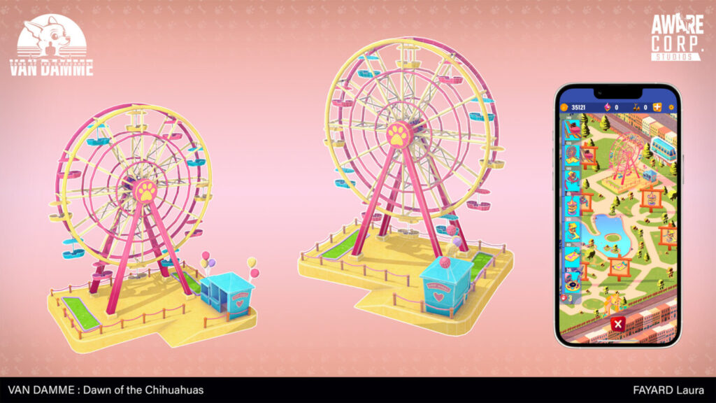 Grande roue rose en 3D sur fond pastel