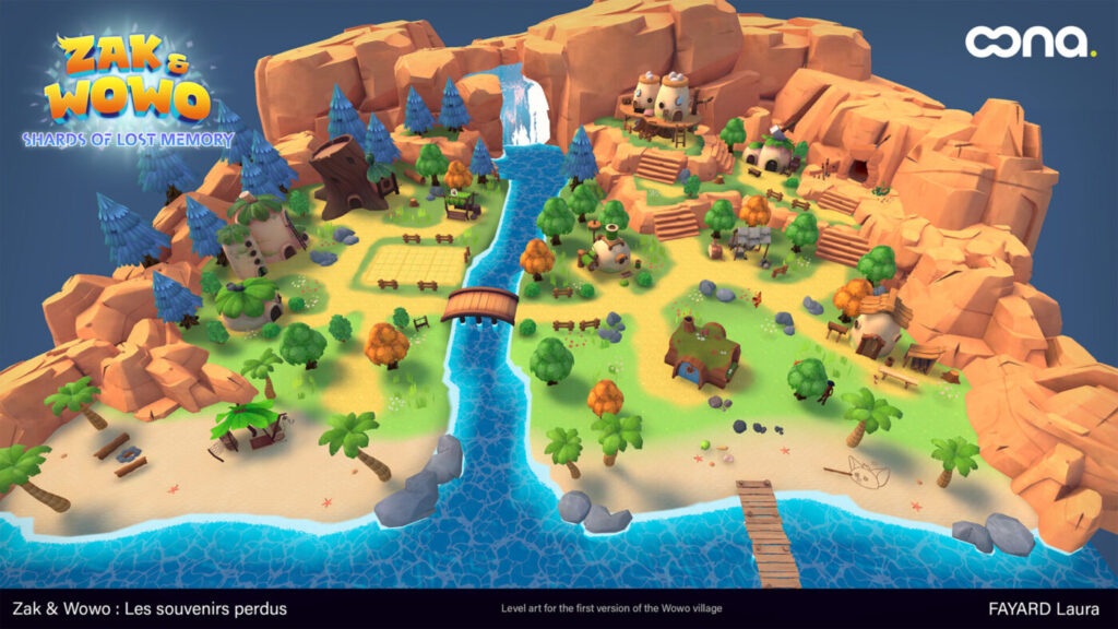 Décor 3D de canyon avec rivière et végétation, vue aérienne