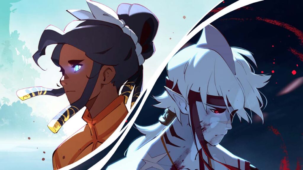 Portrait illustré de deux personnages au style manga et fantasy