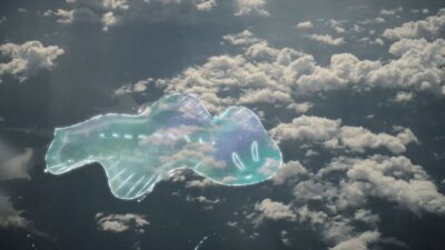 Ciel nuageux avec une créature avec lumière douce et ambiance aérienne