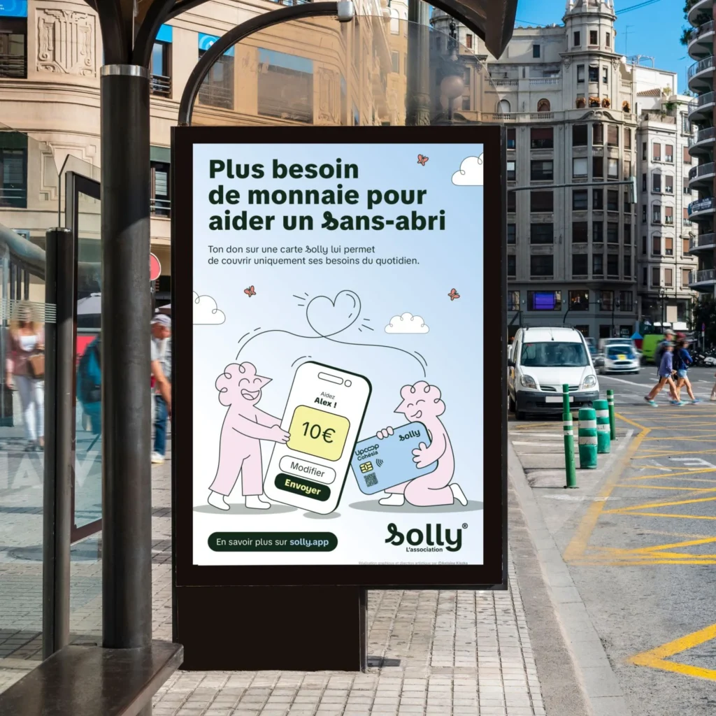 Solly, la carte solidaire : naming, branding, custom font, campagnes pub'