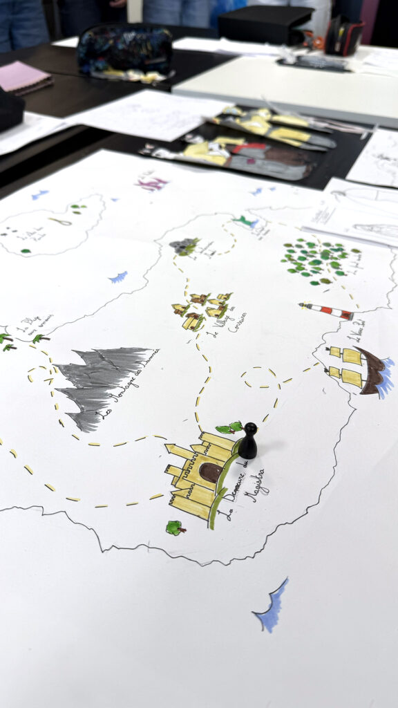 Carte illustrée d’un univers de jeu réalisée par les lycéens pendant leur stage de seconde sur le campus e-artsup Tours.