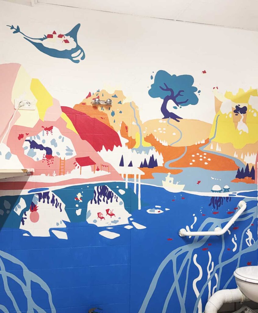 Fresque murale illustrée au CHU de Montpellier